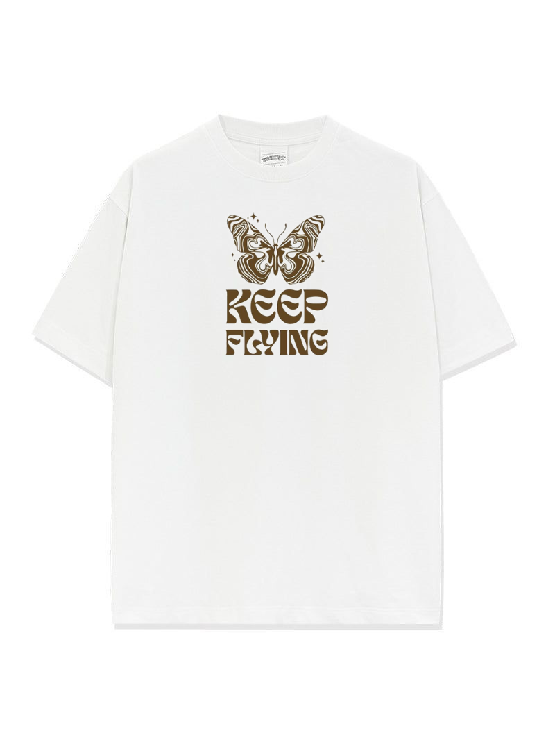 Keep Flying Tee – White | 240 GSM Oversized Fit
