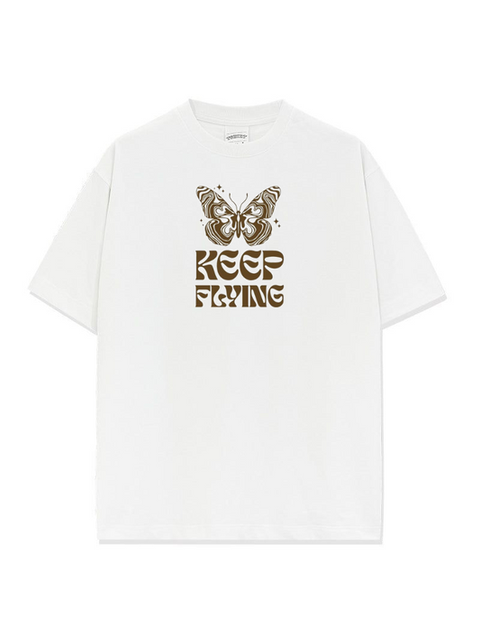 Keep Flying Tee – White | 240 GSM Oversized Fit