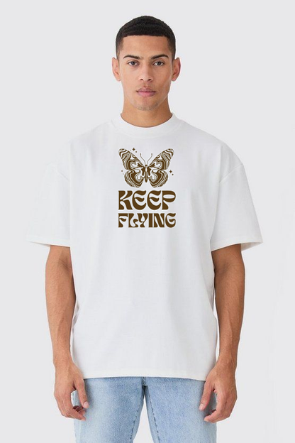 Keep Flying Tee – White | 240 GSM Oversized Fit